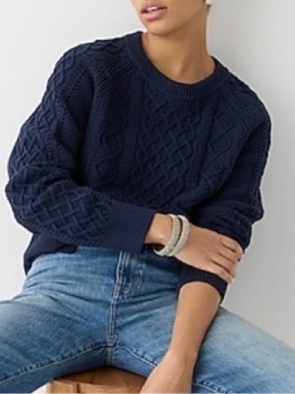 J Crew Cotton Cable Knit Sweater BM302 Navy Blue Pullover Cozy 2022 SMALL Casual